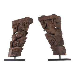 Carved Wooden Consoles from VyalisTamil Nadu, , India, Set of 2 For Sale