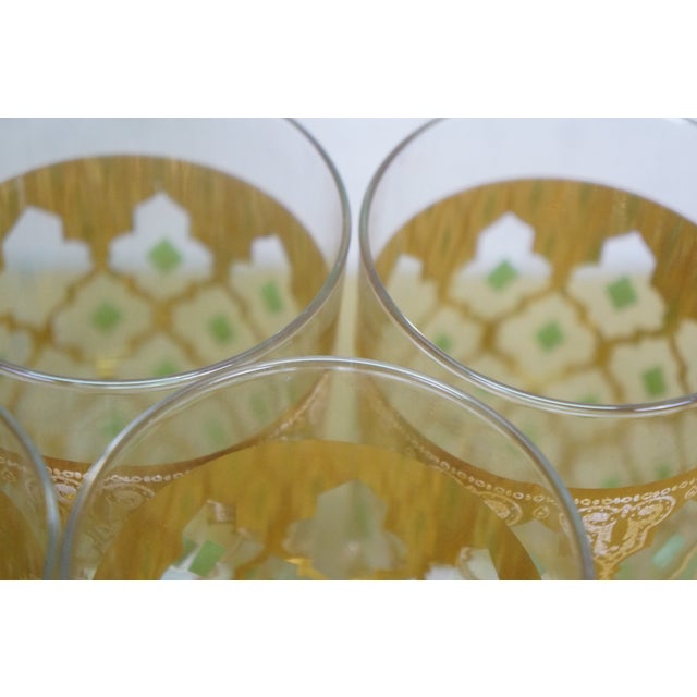 1960s 1960s Mid Century Modern Culver Valencia 22k Gold Green Lattice Highball Glasses - 7 pcs For Sale - Image 5 of 12