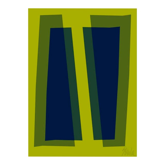 Deep Navy and Lime Transparencies Fine Art Print 21.25" X 30" by Liz Roache For Sale