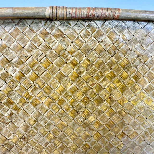 Wood Mid-Century Boho Chic Coastal Gold Gilt Washed Wicker and Bentwood Tray For Sale - Image 7 of 15