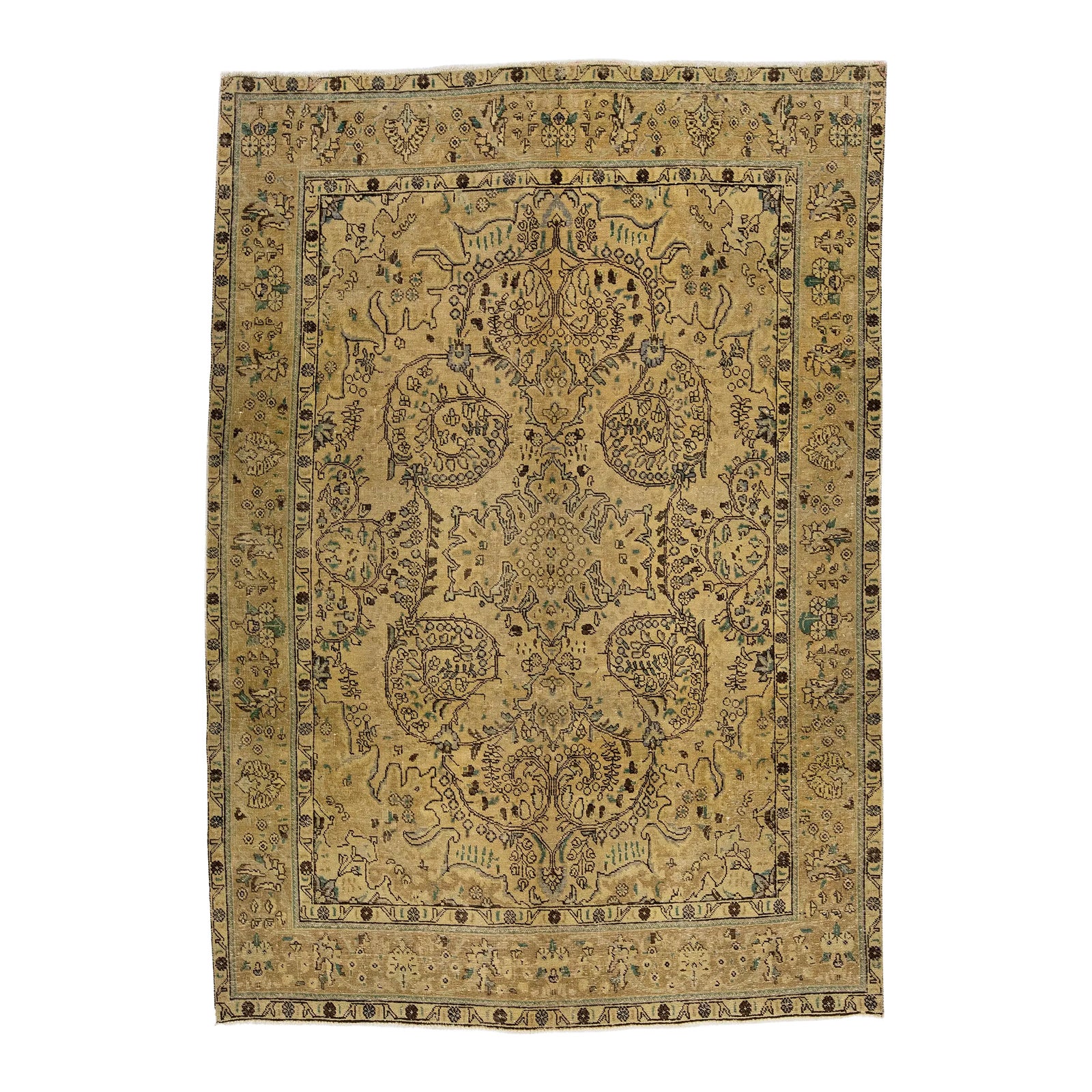 1960s Vintage Persian Tabriz Handmade All-Over Tan Wool Rug 7 X 10 ...