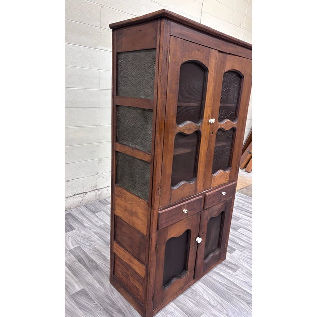 American Antique C. 1870-1900 American Primitive Country Pie Safe Cupboard For Sale - Image 3 of 10