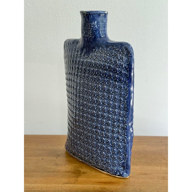 Vintage Blue Pottery Folk Art Vase For Sale - Image 9 of 9