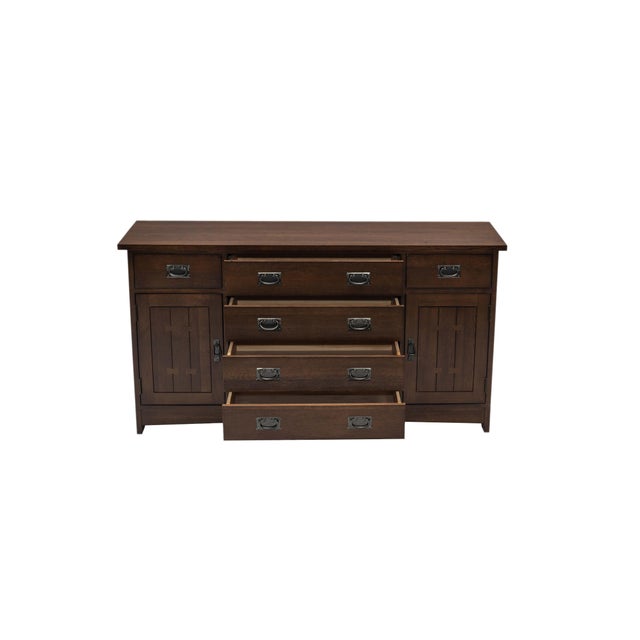 Mission Oak 6-Drawer 62" Sideboard - Walnut For Sale - Image 4 of 6