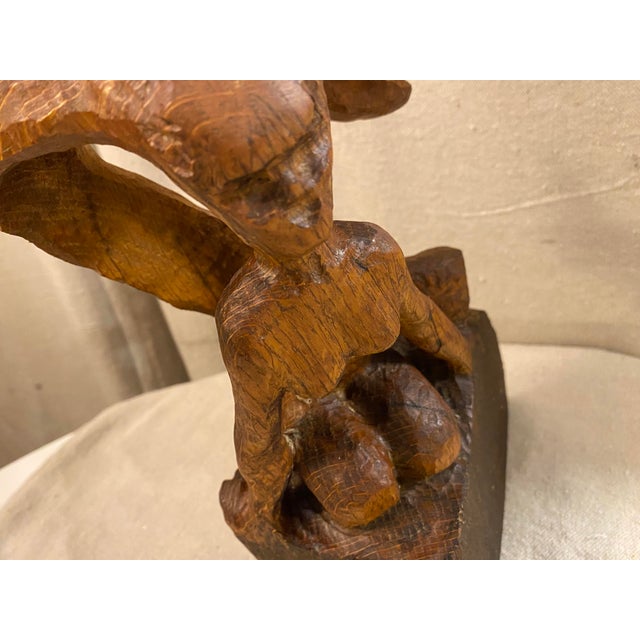 Mid-Century Modern 1960s Siren Statue Wood Carved Signed For Sale - Image 3 of 12