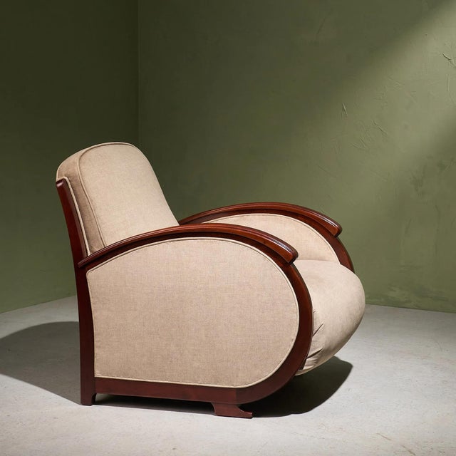 Art Deco Lounge Chair in Ivory Upholstery and Mahogany, France For Sale - Image 9 of 9
