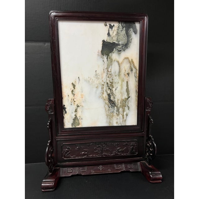 Brown Late 20th Century Chinese Art Hardwood and Marble Dream Stone Mini Table Screen For Sale - Image 8 of 11