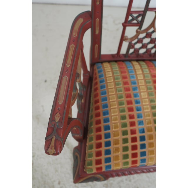 Textile Chinese Chippendale Style Painted Finish Settee Bench For Sale - Image 7 of 18