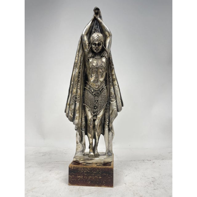 Laminated Liberty Woman Statuette in Silver, 1920s For Sale - Image 12 of 12