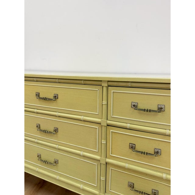 Mid 20th Century Coastal Henry Link Bali Hai Green Faux Bamboo 9 Drawer Dresser Hollywood Regency For Sale In Tampa - Image 6 of 16