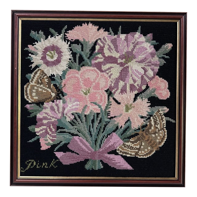 Framed Floral Needlepoint For Sale