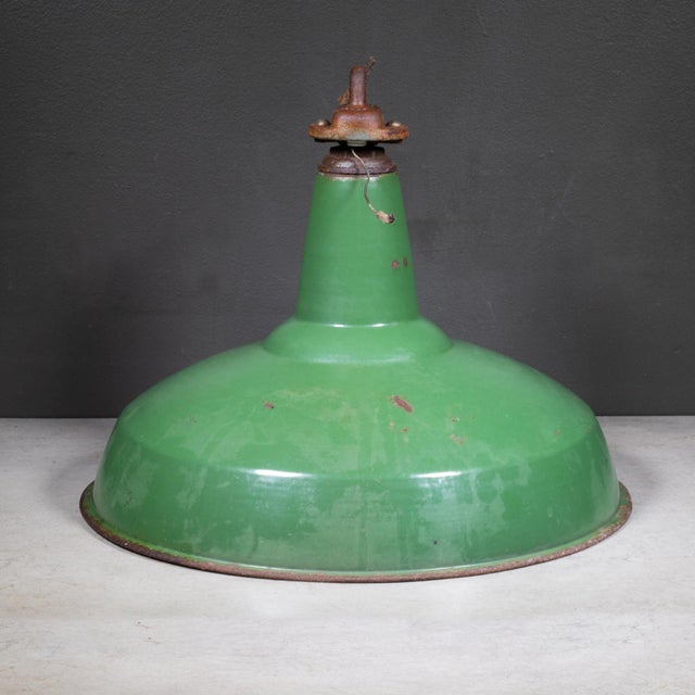 Industrial Benjamin 16" Enameled Porcelain Green Industrial Pendant Lights c.1950-Set of Two For Sale - Image 3 of 11