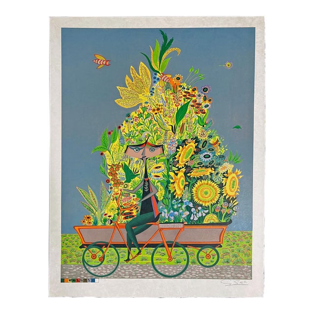 Guillermo Silva "Vendedor De Flores" Signed & Numbered Fine Art Lithograph Japon For Sale