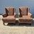 This is a handsome pair of large-scale modern wingback chairs by American furniture maker Stratford, a division of Caye...