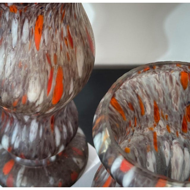 French Art Deco Marbled Glass Vases, 1930, Set of 2 For Sale - Image 3 of 9