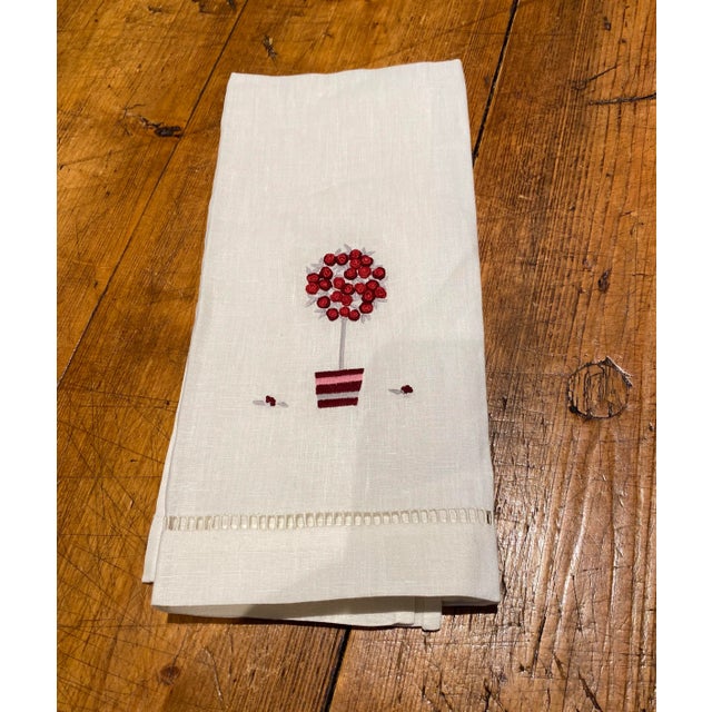 Henry Handwork 100% Linen Hand Towel w/ Beautiful Rose Topiary Design. I love the color of the leaves & trunk - gray...