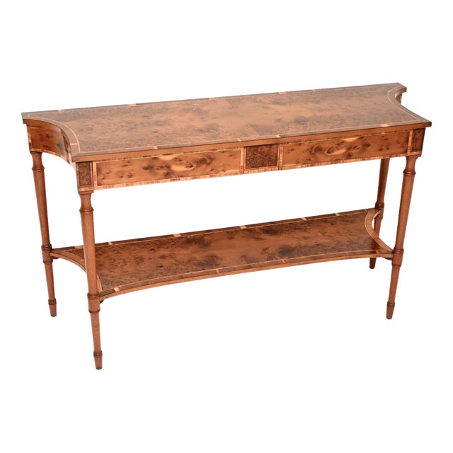 Large Antique Inlaid Yew Wood Console Table, 1930 For Sale