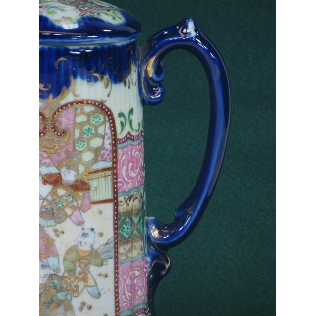 White Chocolate Pot Antique Japanese Satsuma Figurine Oriental Pitcher Hand Painted For Sale - Image 8 of 18