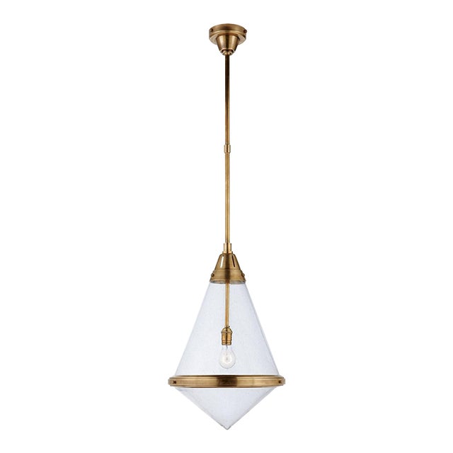 Thomas O'Brien for Visual Comfort Signature Gale Large Pendant in Hand-Rubbed Antique Brass with Seeded Glass For Sale
