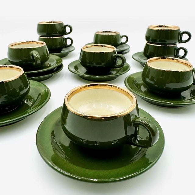 Empire Green Espresso Cups with Gold Trim by Helvetia Express, 1970s, Set of 10 For Sale - Image 9 of 9