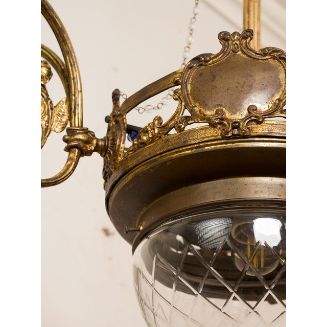Vintage Art Nouveau Chandelier in Brass and Cut Glass, Italy, 1920s For Sale - Image 9 of 14