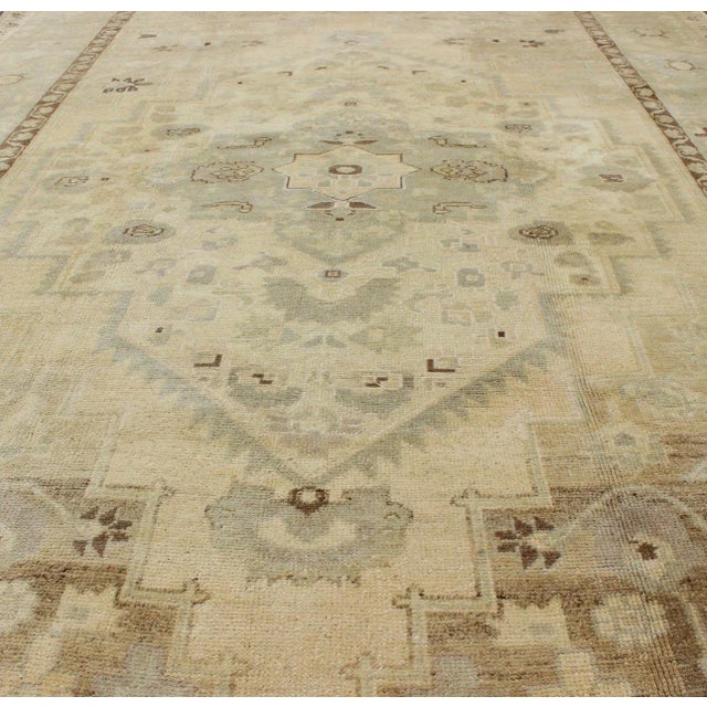 Textile Mid 20th Century Vintage Turkish Oushak With Blue Gray, Brown, Cream For Sale - Image 7 of 12