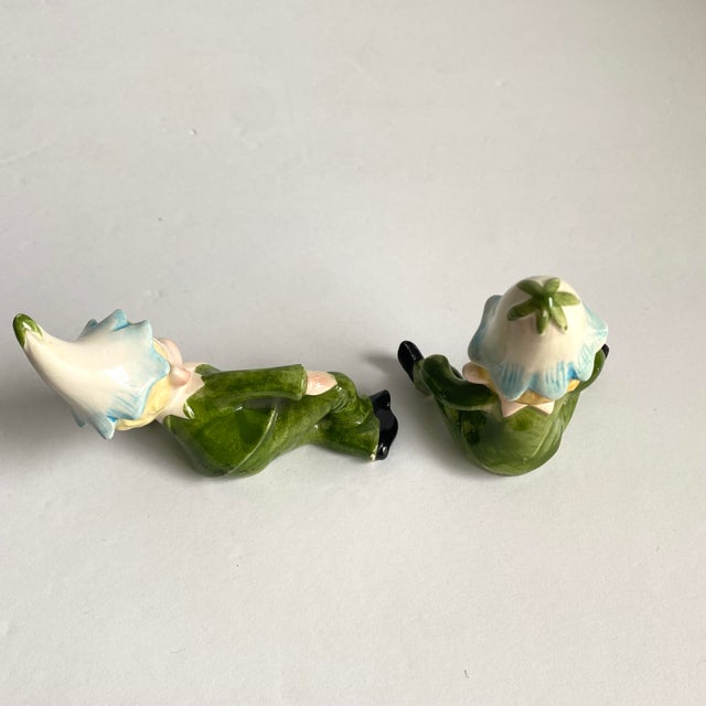 1950s Vintage Norcrest Elves Pixie Elf Figurine Flower Hat Retro Spring Holiday a Pair For Sale - Image 5 of 12