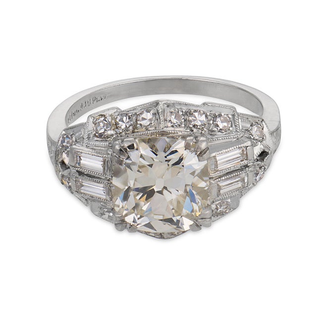 Art Deco 1920s Art Deco Gia 2.02 Carat Old Mine Cut Diamond Platinum Engagement Ring, Size 6 For Sale - Image 3 of 8