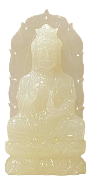 Chinese Off White Color Stone Guan Yin Bodhisattva Avalokitesvara Statue