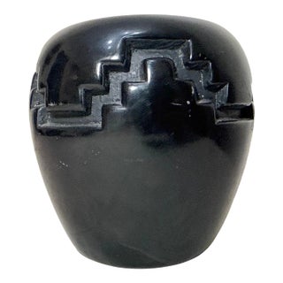 Antique Handmade Santa Clara Pueblo Native American Black Pottery Blackware Vase For Sale