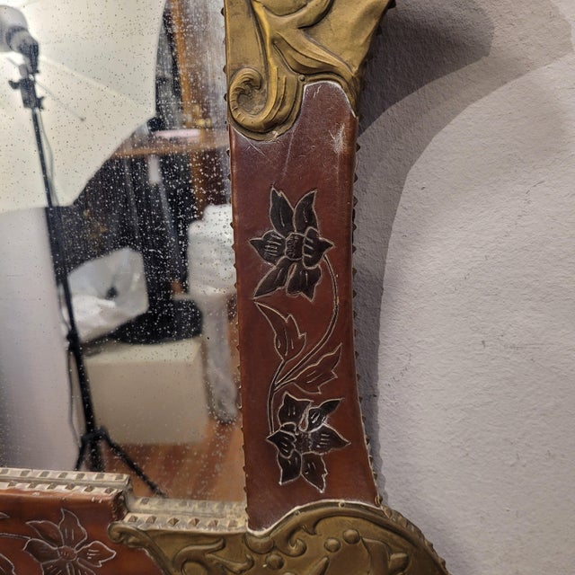 Art Nouveau Mirror in Gilt Brass and Leather after Gabriel Viardot, France, 1930s For Sale - Image 14 of 18