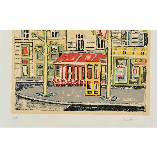 Parisien Café is a Modern artwork realized by Orfeo Tamburi (Jesi, 1910 – Paris,1994) in the 1970s. Colored Lithograph....