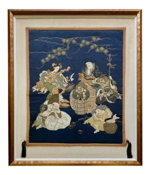 Framed Antique Japanese Embroidery Fukusa Panel