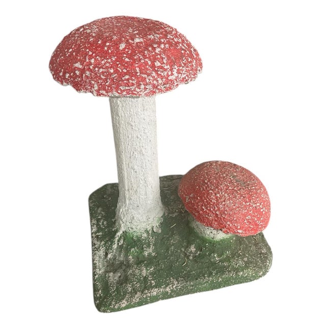 Vintage Concrete Mushroom Garden Sculpture – 19” Tall – Whimsical Double Toadstool For Sale - Image 4 of 8