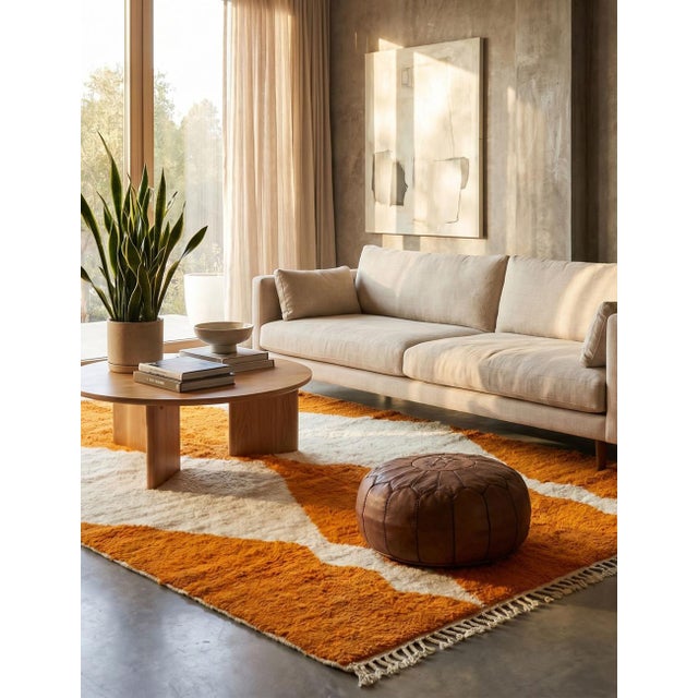 Contemporary Burnt Orange Moroccan Wool Rug - 9.8 X 8.5 Ft For Sale - Image 3 of 10
