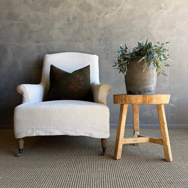 This solid stump slice was turned into a side table or stool. The solid thick top has a beautiful movement with unique...