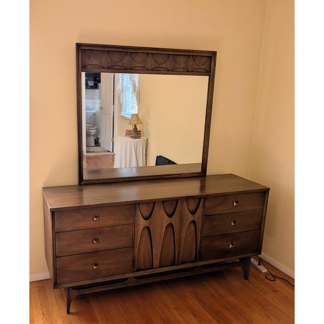 1960s 1960's Mid Century Modern Broyhill Brasilia Triple Dresser and Mirror For Sale - Image 5 of 14
