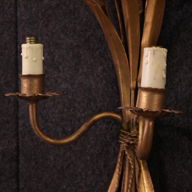 French Gilded Iron Wall Lights, 1960, Set of 2 For Sale - Image 9 of 13
