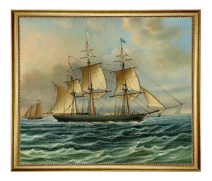 Baltimore Clipper Architect Framed Oil Painting Print on Canvas in Antiqued Gold Frame