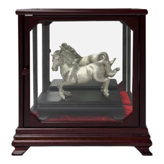 Galloping Metal Silver Color Painted Horse Figure W Case For Sale