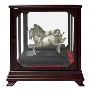 Galloping Metal Silver Color Painted Horse Figure W Case