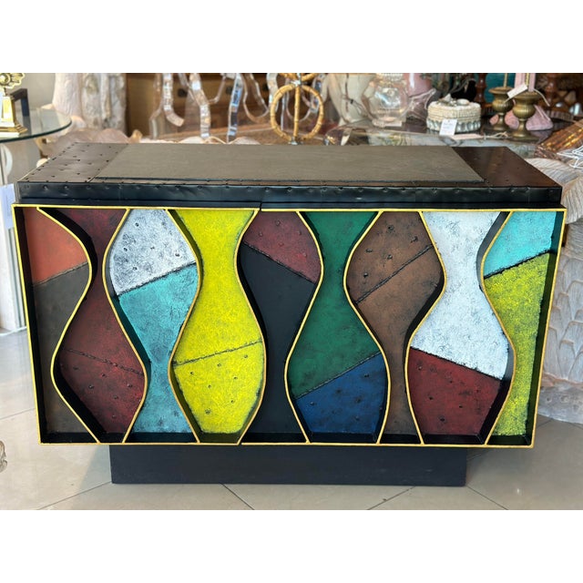 Patchwork Wavy Slate Metal Steel Riveted Cabinet Credenza Paul Evans Style For Sale - Image 10 of 12