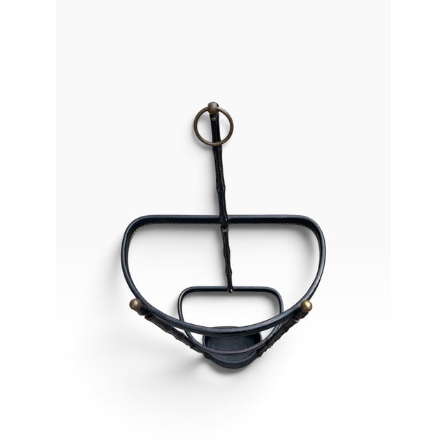 Black Vintage Stitched Leather Umbrella Stand by Jacques Adnet, 1950s For Sale - Image 8 of 12