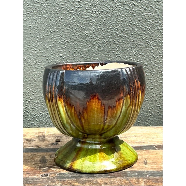 Vintage Drip Glaze Ceramic Pedestal Bowl For Sale - Image 12 of 12