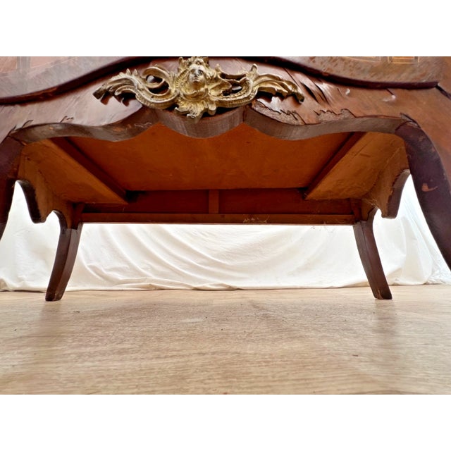 Antique French Bombe Nightstand, Commode Chest of Drawers, Inlays, Marble Top For Sale - Image 13 of 13