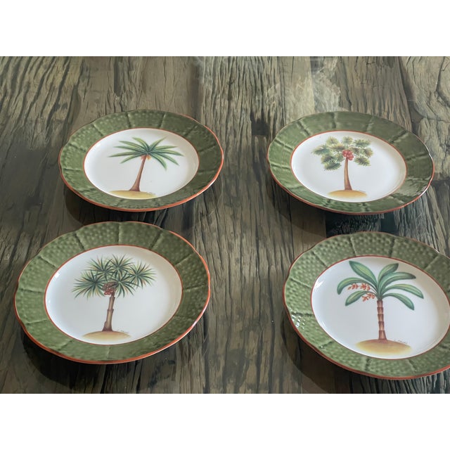 Handpainted Limoges dessert plates 4?pcs, not used, n box. Palm Trees tropical design.