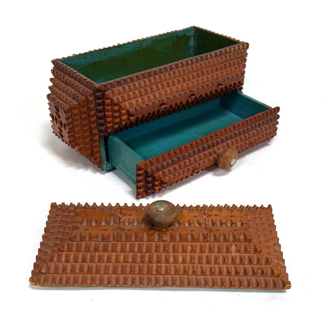 Tramp Art Lidded Jewelry Box With Drawer For Sale - Image 10 of 12