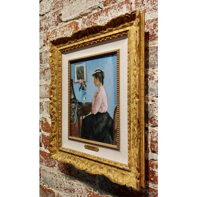 Textile Francois Gall-Young Elegant Woman in Pink at Her Vanity Desk-Oil Painting For Sale - Image 7 of 9