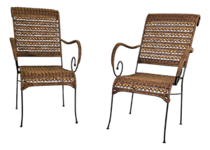 Wrought Iron and Rattan Armchairs, 1970s, Set of 2