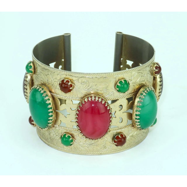 Mid-Century Modern Vintage Asian Style Faux Cabochon Cuff Bracelet For Sale - Image 3 of 13